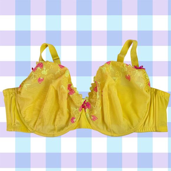 Cacique Women's 50D Unlined Balconette Strawberries Lace Embroidered Bra - Picture 1 of 12